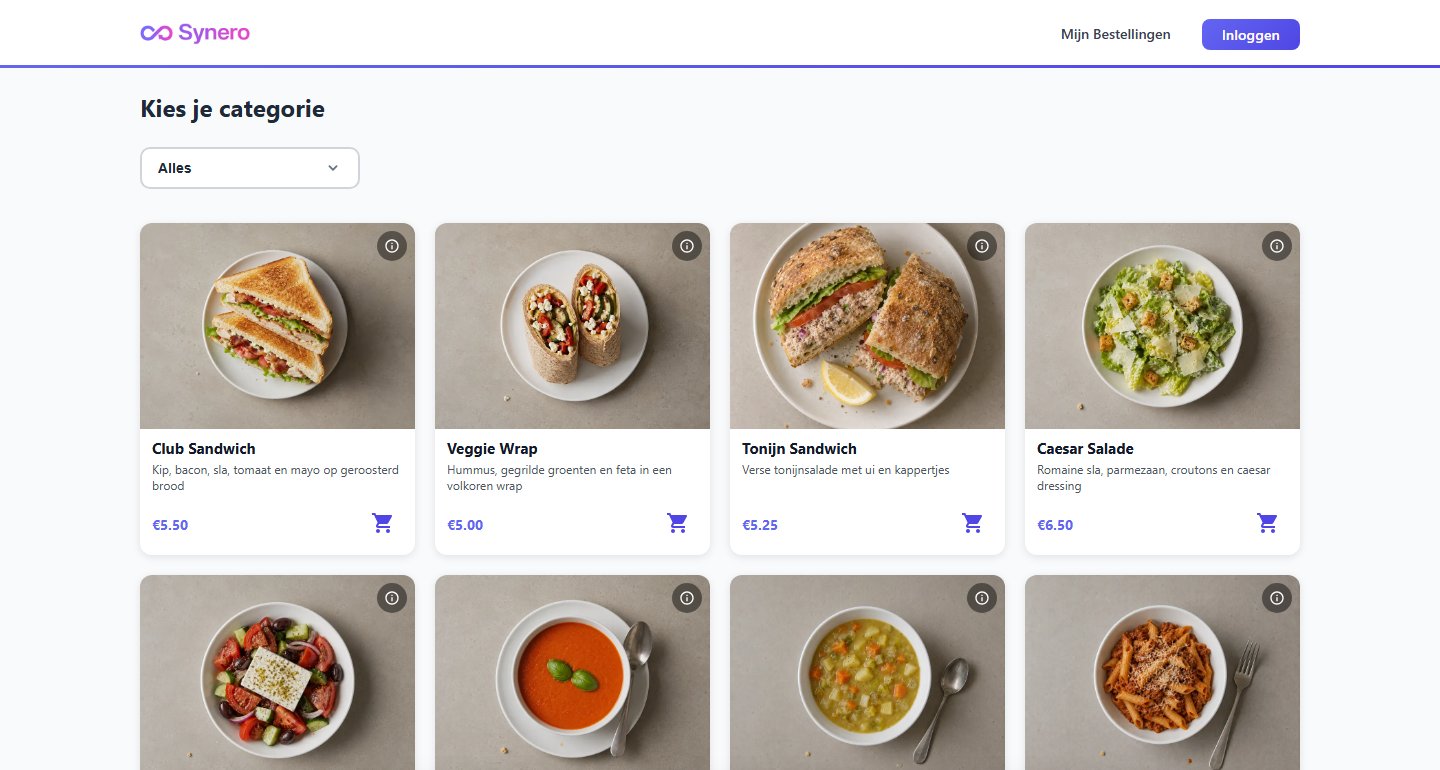 Het bestelmenu van de Synero-demo met productfoto's en prijzen