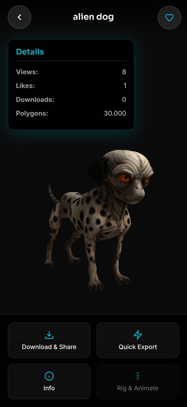 Model alien dog in de Threely-viewer