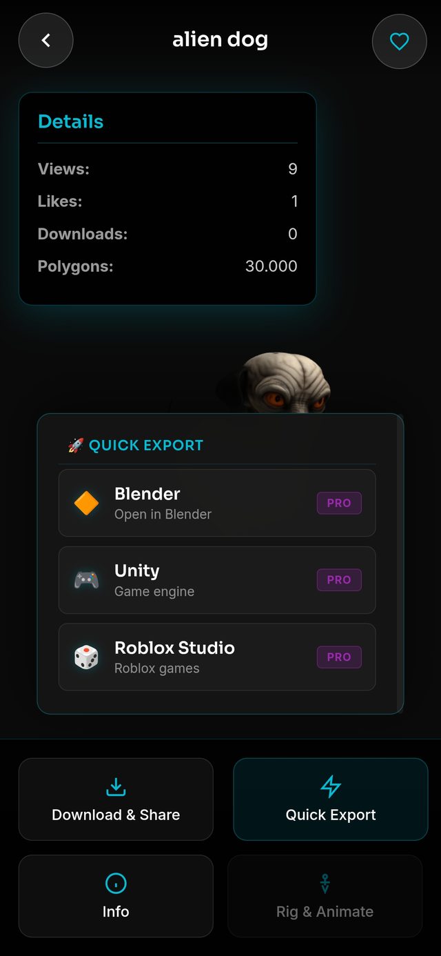 Snelle export naar Blender, Unity en Roblox Studio