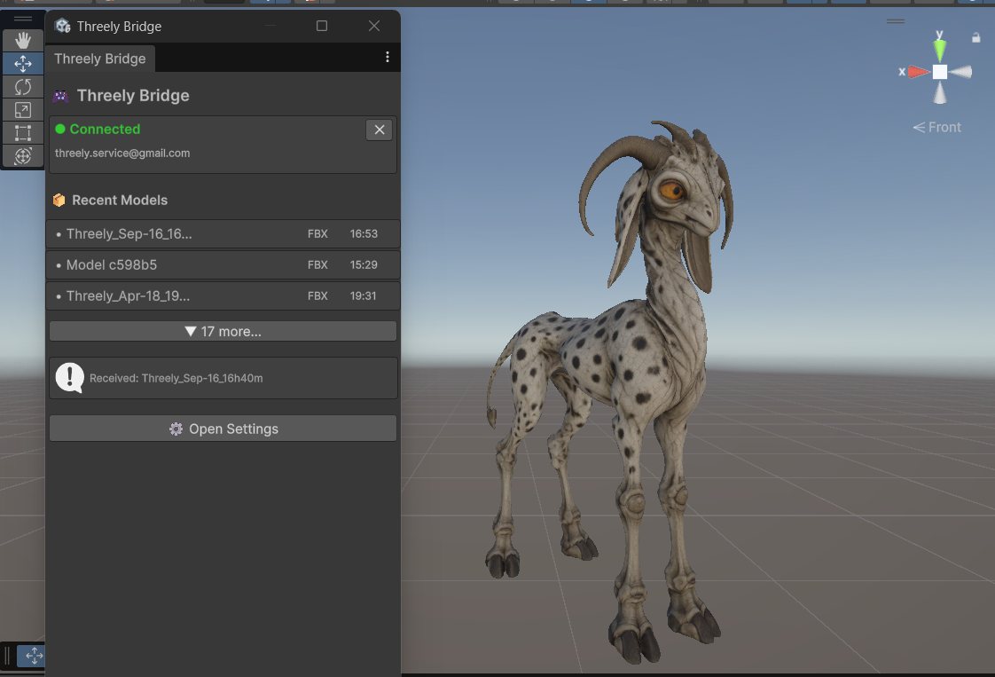 Het model geïmporteerd in Unity via de Threely Bridge